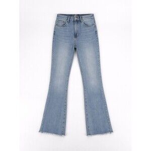 MOTHER The Hustler Ankle Fray Jeans 26 High Rise Flare Raw Hem Light Wash